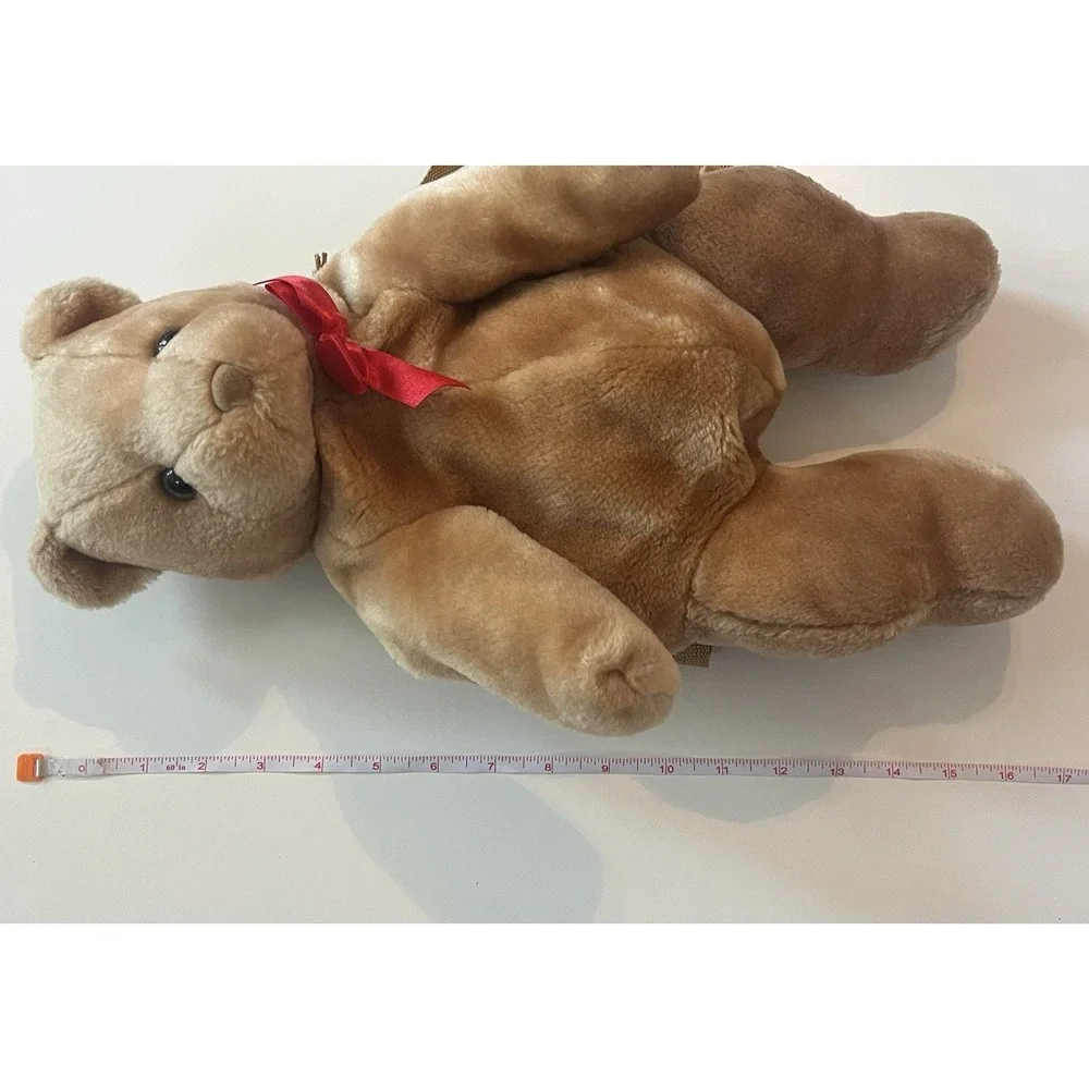 VTG Teddy Bear Backpack Children's Ribbon Red Adjustable Tan